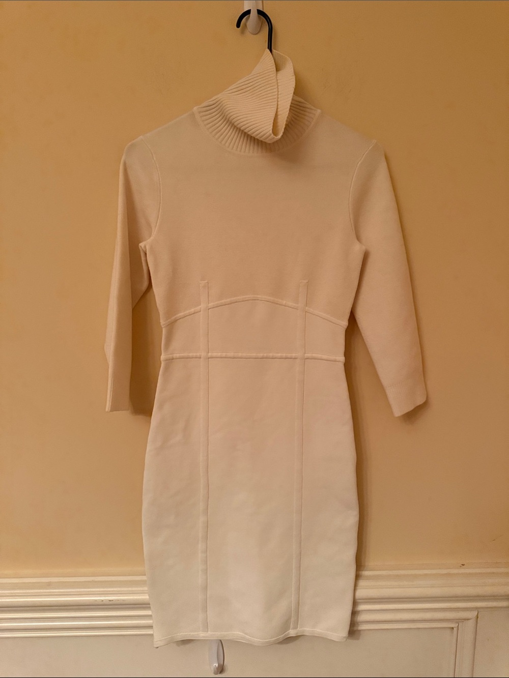 Bebe Cream Turtleneck Long Sleeve Bodycon Dress Size Small